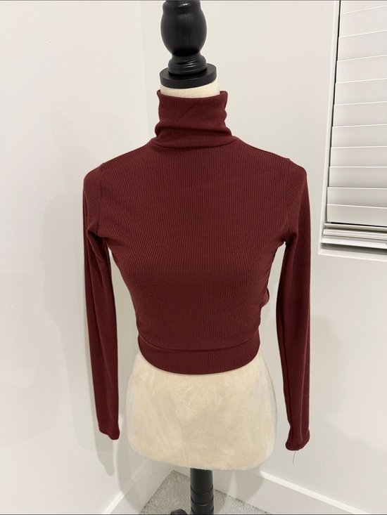 PrettyLittleThing Tops - PrettyLittleThing Ribbed Burgundy Turtleneck Crop Top